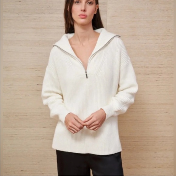 La Ligne Sweaters - La Ligne Jacques Ribbed Cotton Sweater‎ In Cream Women Sz XL Cotton Half Zip